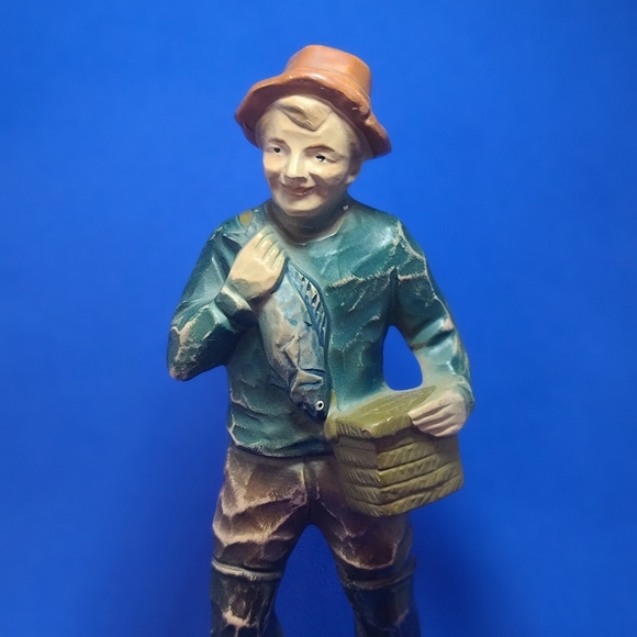 Vintage German Hand Carved & Painted Wood Figurine Fisherman - Picture 3 of 10